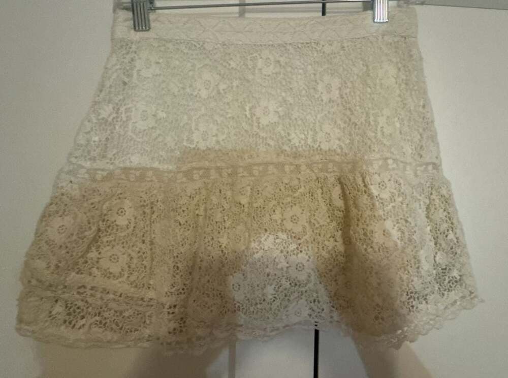 LoveShackFancy Elodie Tiered Lace Mini Skirt in Natural